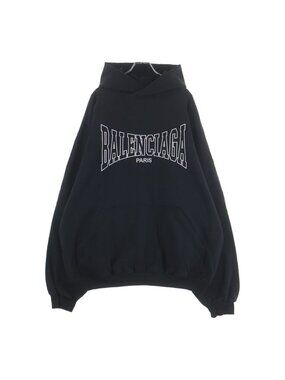 Balenciaga Logo Vintage Print Pullover Hoodie Black